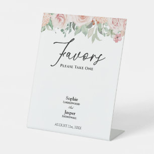 Blush Floral White Wedding Favours Pedestal Sign