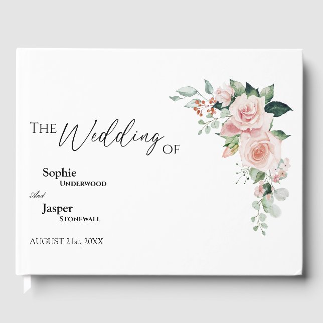 Blush Floral White Wedding Guest Book (Front)