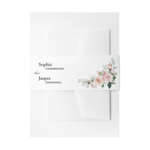 Blush Floral White Wedding Invitation Belly Band