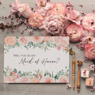 Blush Floral White Wedding Maid Of Honour Proposal Invitation