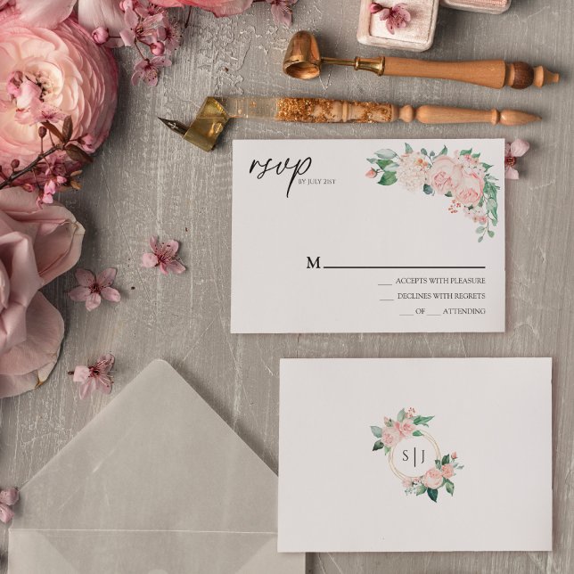 Blush Floral White Wedding Simple RSVP Card (Creator Uploaded)