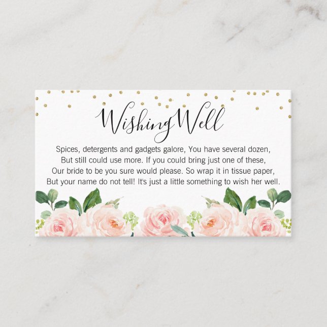 Blush Floral Wishing Well Bridal Shower Card