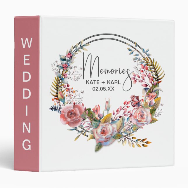 Blush Floral Wreath Custom Wedding Photo Album  Binder (Front/Spine)