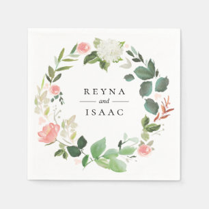 Blush Floral Wreath Personalized Paper Napkins