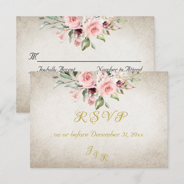 Blush Floral & Wreath RSVP - Cream (Devant / Derrière)