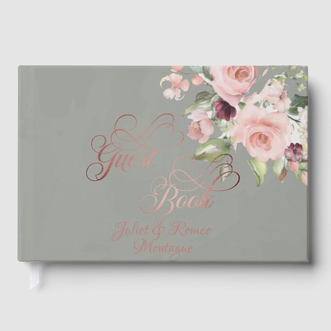 Blush Floral & Wreath - Sage/Rose Gold Guest Book (Front)