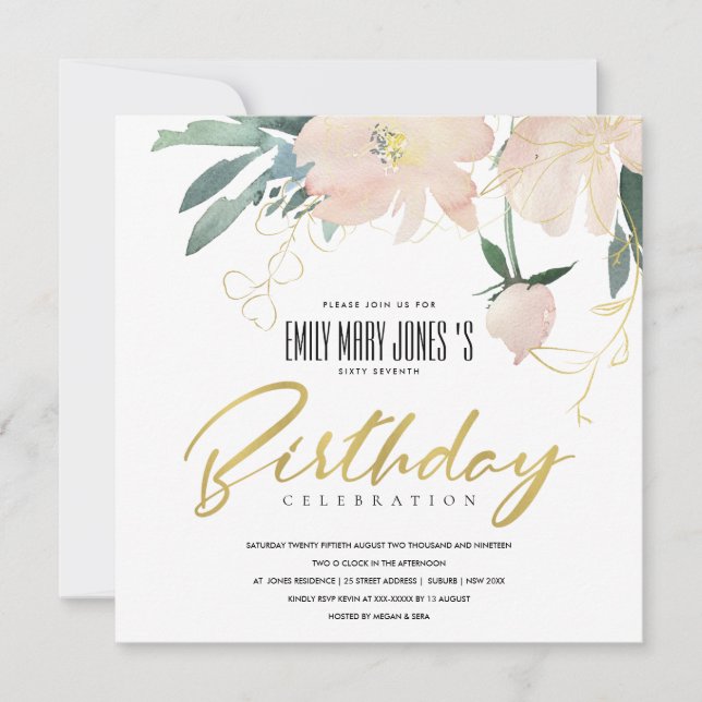 BLUSH FLORAL WREATH WATERCOLOR ANY AGE BIRTHDAY INVITATION (Front)
