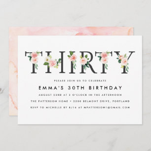 Blush Florals   30th Birthday Party Invitation