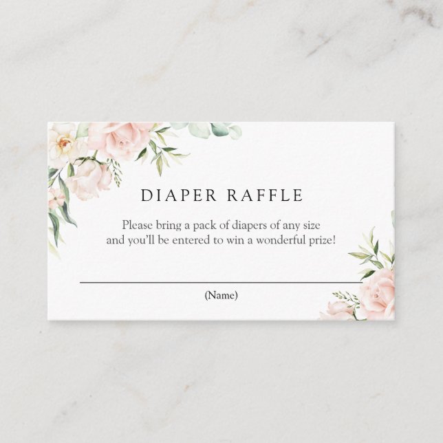 Blush Florals and Greenery Diaper Raffle Enclosure Card (Front)