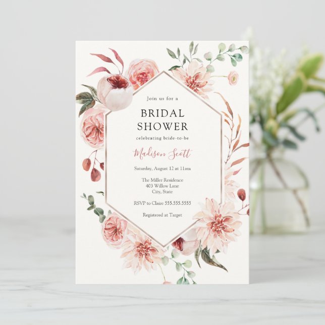 Blush Florals and Greenery Frame Bridal Shower Invitation (Standing Front)
