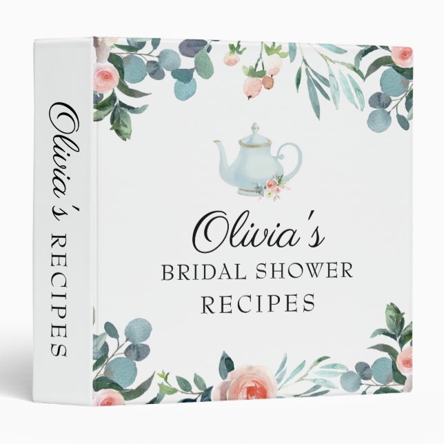 Blush Florals and Greenery Tea Bridal Shower Binder (Front/Spine)