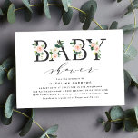 Blush Florals | Baby Shower Invitation<br><div class="desc">Stylish,  elegant baby shower invitations featuring charcoal grey letters with blush watercolor flowers and green foliage accents. The floral elements are complimented by a modern calligraphy script font. Personalize the floral baby shower invitations by adding your details. The reverse side of the invitations feature a blush pink watercolor background.</div>
