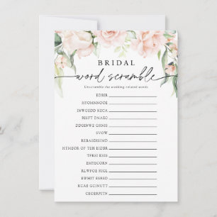 Blush Florals Bridal Word Scramble Game Card