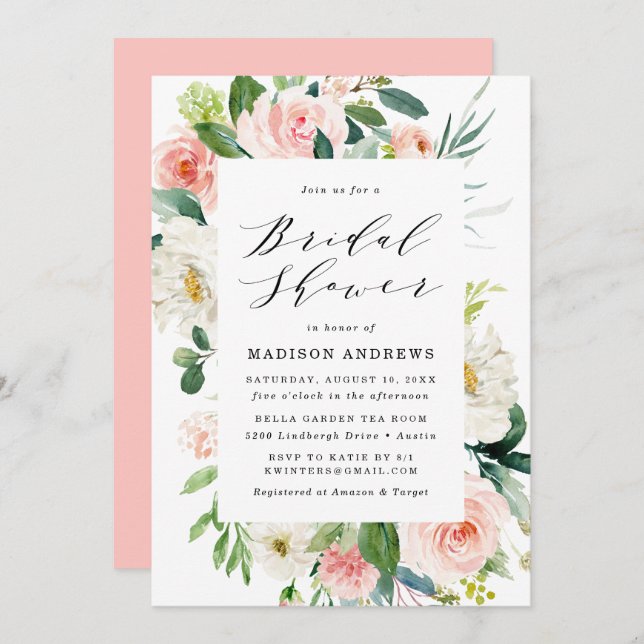 Blush Florals | Floral Frame Bridal Shower Invitation (Front/Back)