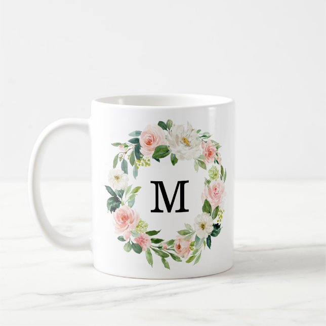 Blush Florals | Floral Wreath Monogram Coffee Mug (Left)