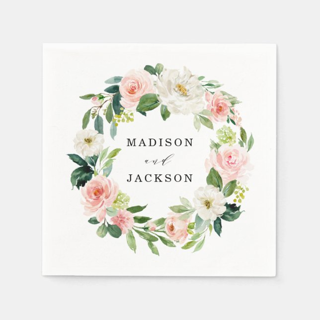 Blush Florals | Personalized Wedding Napkin (Front)