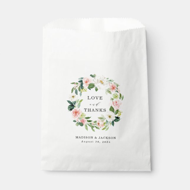 Blush Florals | Personalized Wedding Thank You Favour Bag (Front)