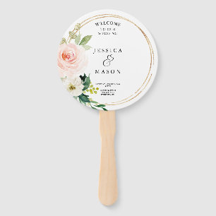 Blush Florals Round Gold Wedding Program Fan