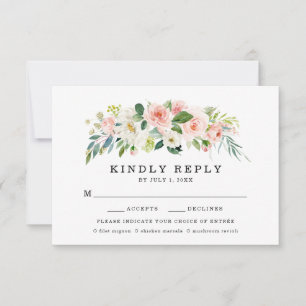 Blush Florals   Wedding RSVP Card With Meal Choice