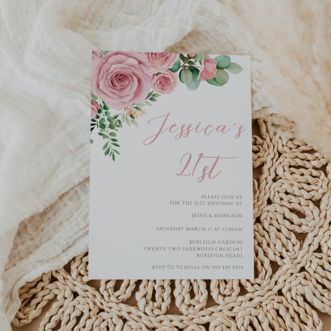Blush Flowers 21st Birthday Party Invitation (Creator Uploaded)