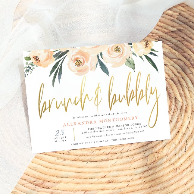 Blush Flowers Gold Brunch & Bubbly Bridal Shower Invitation (Creator Uploaded)