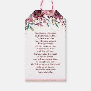 Blush Flowers Gold Confetti Bridal Display Shower Gift Tags