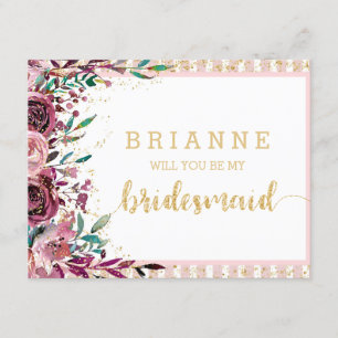Blush Flowers & Gold Will You Be My Bridesmaid Invitation