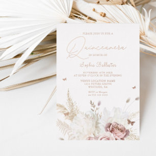 Blush Flowers Ivory Quinceanera Party Rose Gold