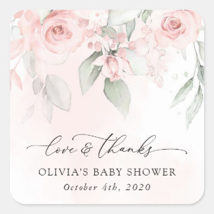 Blush Flowers, Pink Flowers, Boho, Baby Shower Square Sticker