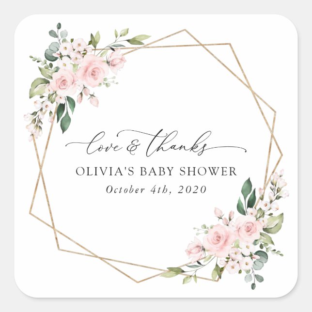 Blush Flowers, Pink Flowers, Boho, Baby Shower Square Sticker (Front)