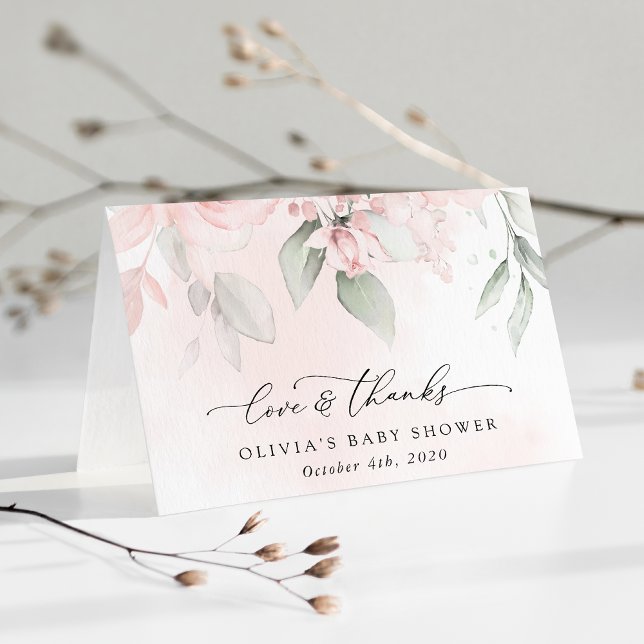Blush Flowers, Pink Flowers, Boho, Baby Shower Thank You Card (Creator Uploaded)