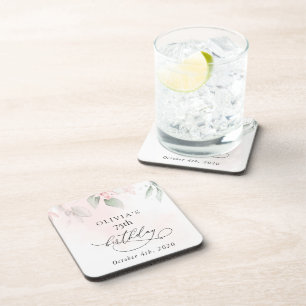 Blush Flowers, Pink Flowers, Boho, Birthday Coaster