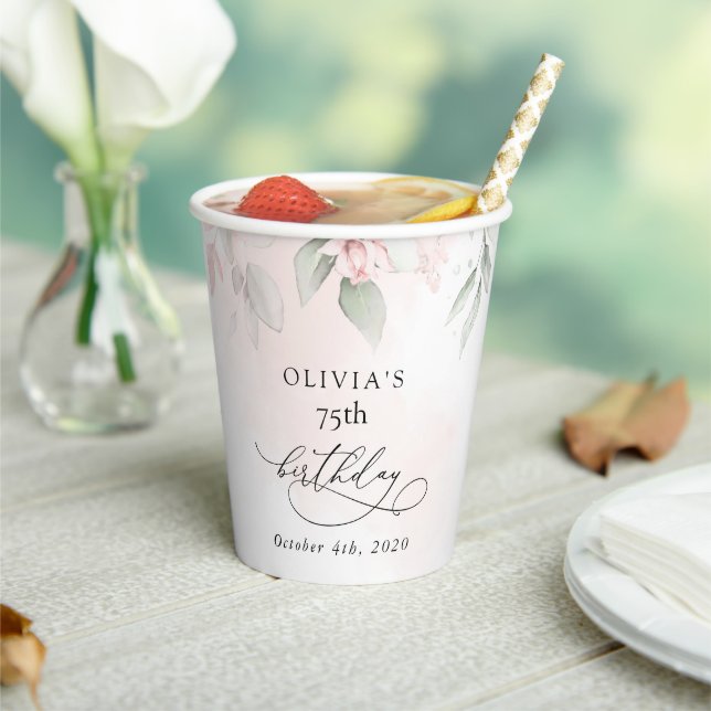 Blush Flowers, Pink Flowers, Boho, Birthday Paper Cups (Insitu)