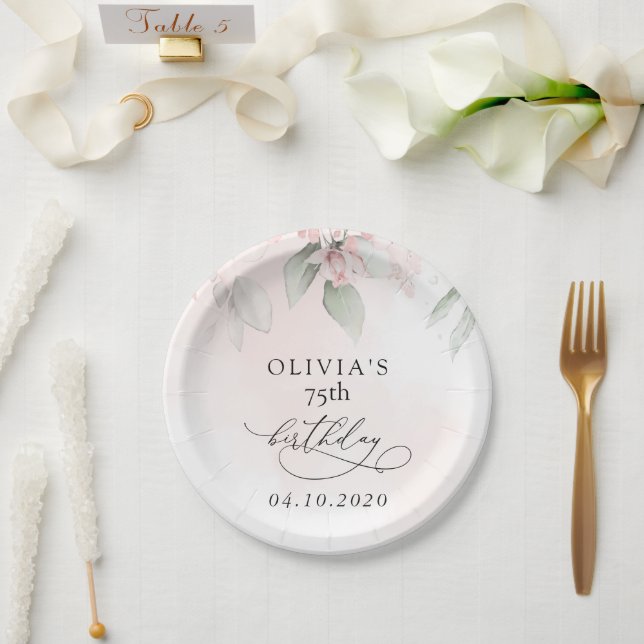 Blush Flowers, Pink Flowers, Boho, Birthday Paper Plate (Wedding)