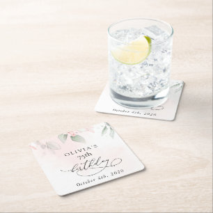 Blush Flowers, Pink Flowers, Boho, Birthday Square Paper Coaster