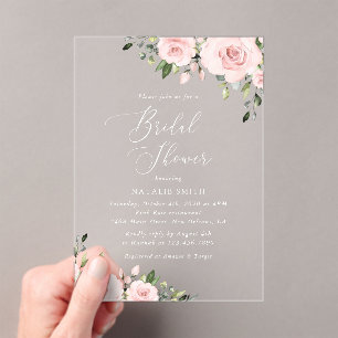Blush Flowers, Pink Flowers, Boho, Bridal Shower Acrylic Invitations