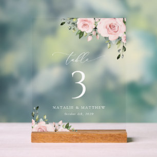 Blush Flowers, Pink Flowers, Boho, Table Numbers Acrylic Sign