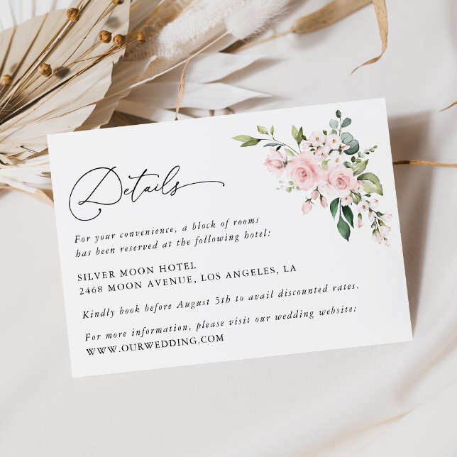Blush Flowers, Pink Flowers, Boho, Wedding Details Enclosure Card (Creator Uploaded)