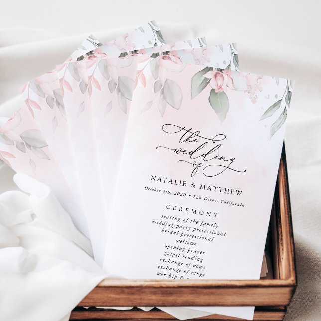Blush Flowers, Pink Flowers, Boho, Wedding Program (Creator Uploaded)