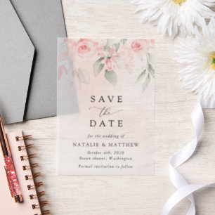 Blush Flowers, Pink Flowers, Boho, Wedding  Vellum Invitations