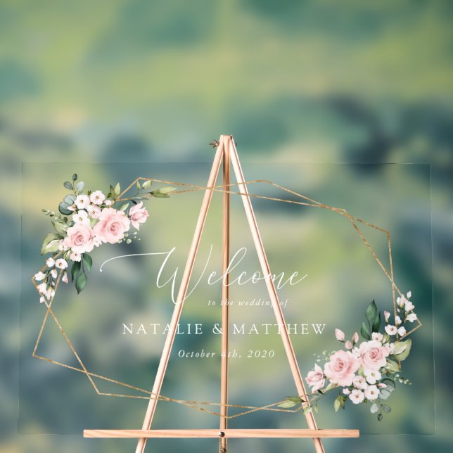 Blush Flowers, Pink Flowers, Boho, Wedding Welcome Acrylic Sign (Neutral)