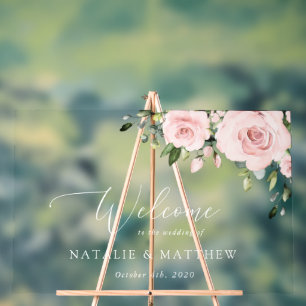 Blush Flowers, Pink Flowers, Boho, Wedding Welcome Acrylic Sign