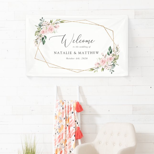 Blush Flowers, Pink Flowers, Boho, Wedding Welcome Banner (Insitu)