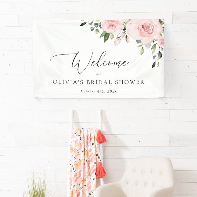 Blush Flowers, Pink Flowers, Bridal Shower Welcome Banner (Insitu)