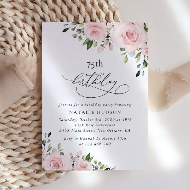 Blush Flowers, Pink Flowers, Greenery, Birthday Invitation (Creator Uploaded)