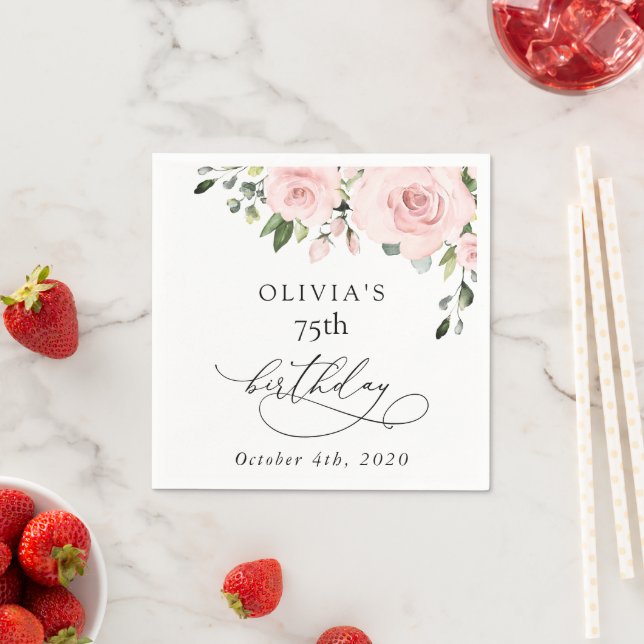Blush Flowers, Pink Flowers, Greenery, Birthday Napkin (Insitu)