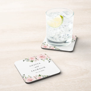 Blush Flowers, Pink Flowers, Greenery, Wedding Coaster