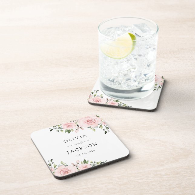 Blush Flowers, Pink Flowers, Greenery, Wedding Coaster (Right Side)