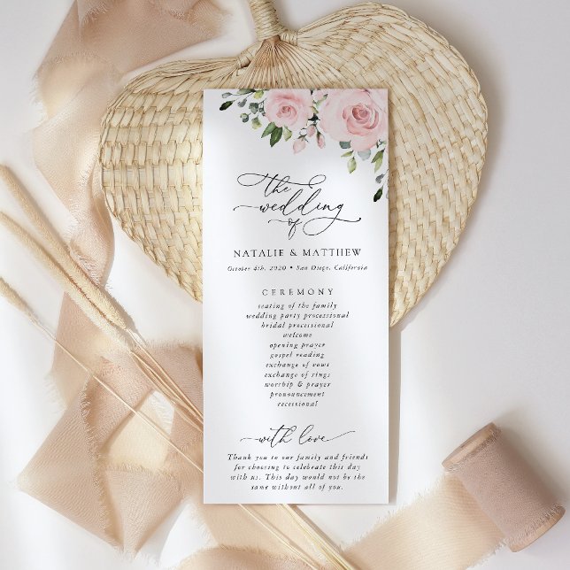 Blush Flowers, Pink Flowers, Greenery, Wedding Program (Creator Uploaded)