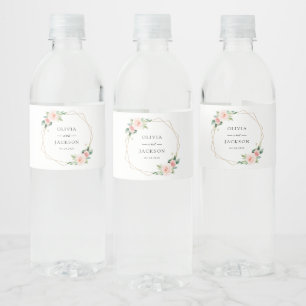 Blush Flowers, Pink Flowers, Greenery, Wedding Water Bottle Label